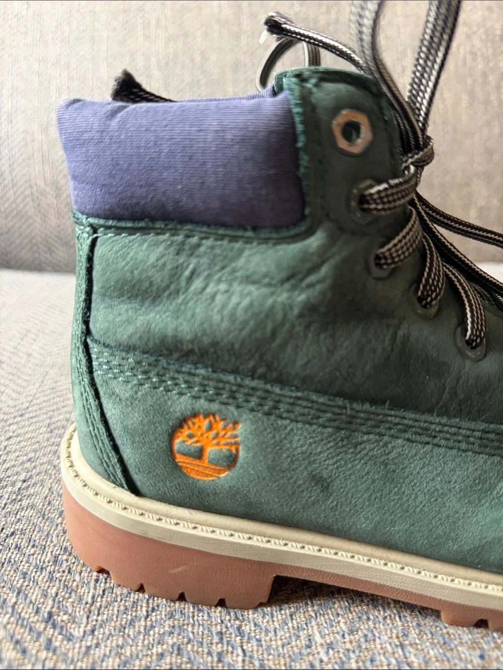 Youth Timberland® Premium 6-Inch Dark Green Nubuck Waterproof Boot Size: 13